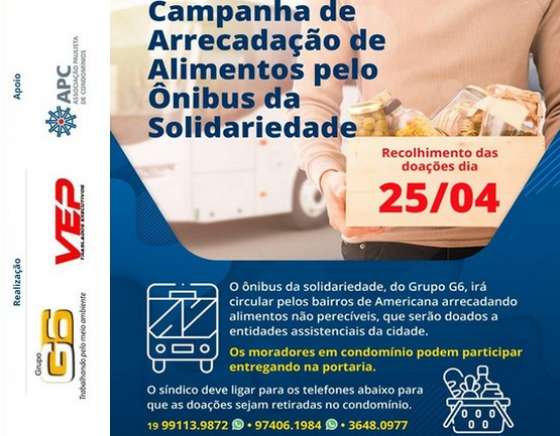 Busão da solidariedade vai passar em Americana