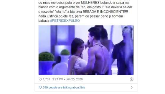 Polêmica. Galera pede expulsão de BBB por assédio