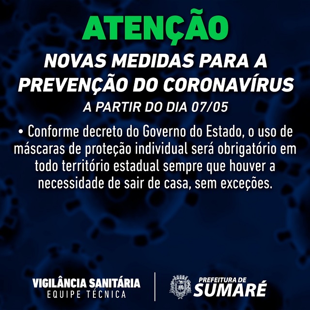 Sumaré reforça uso obrigatório de máscaras